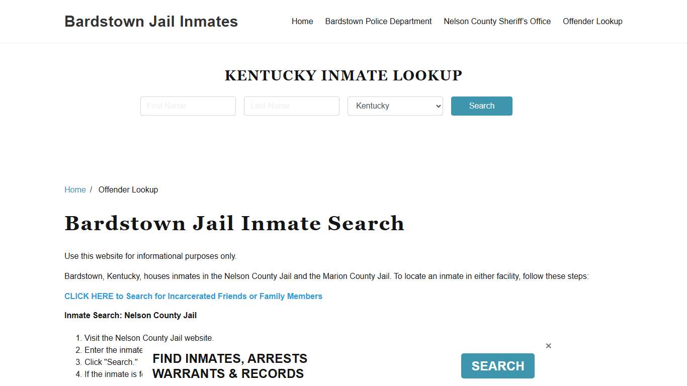 Bardstown, KY Detainee Lookup
