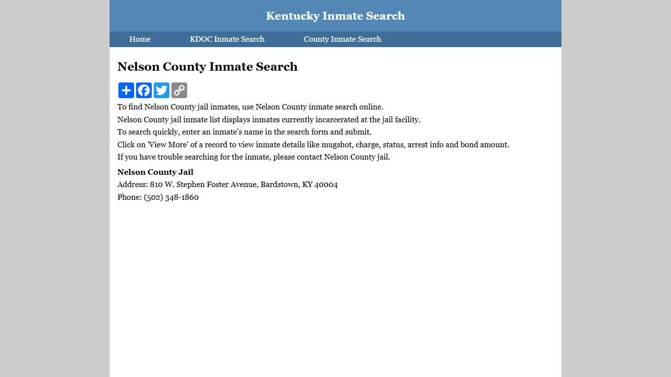 Nelson County Inmate Search