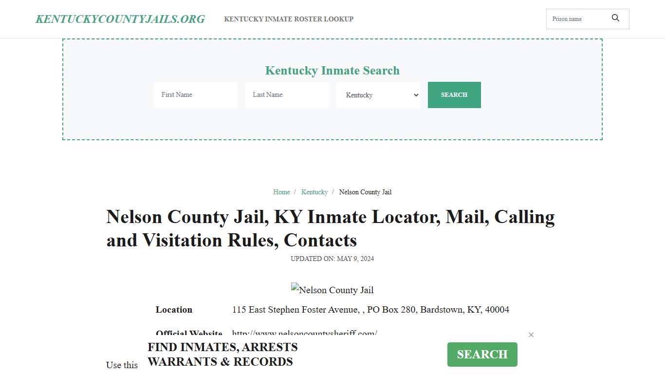 Nelson County Jail, KY: Inmate Search Options, Visitations, Contacts
